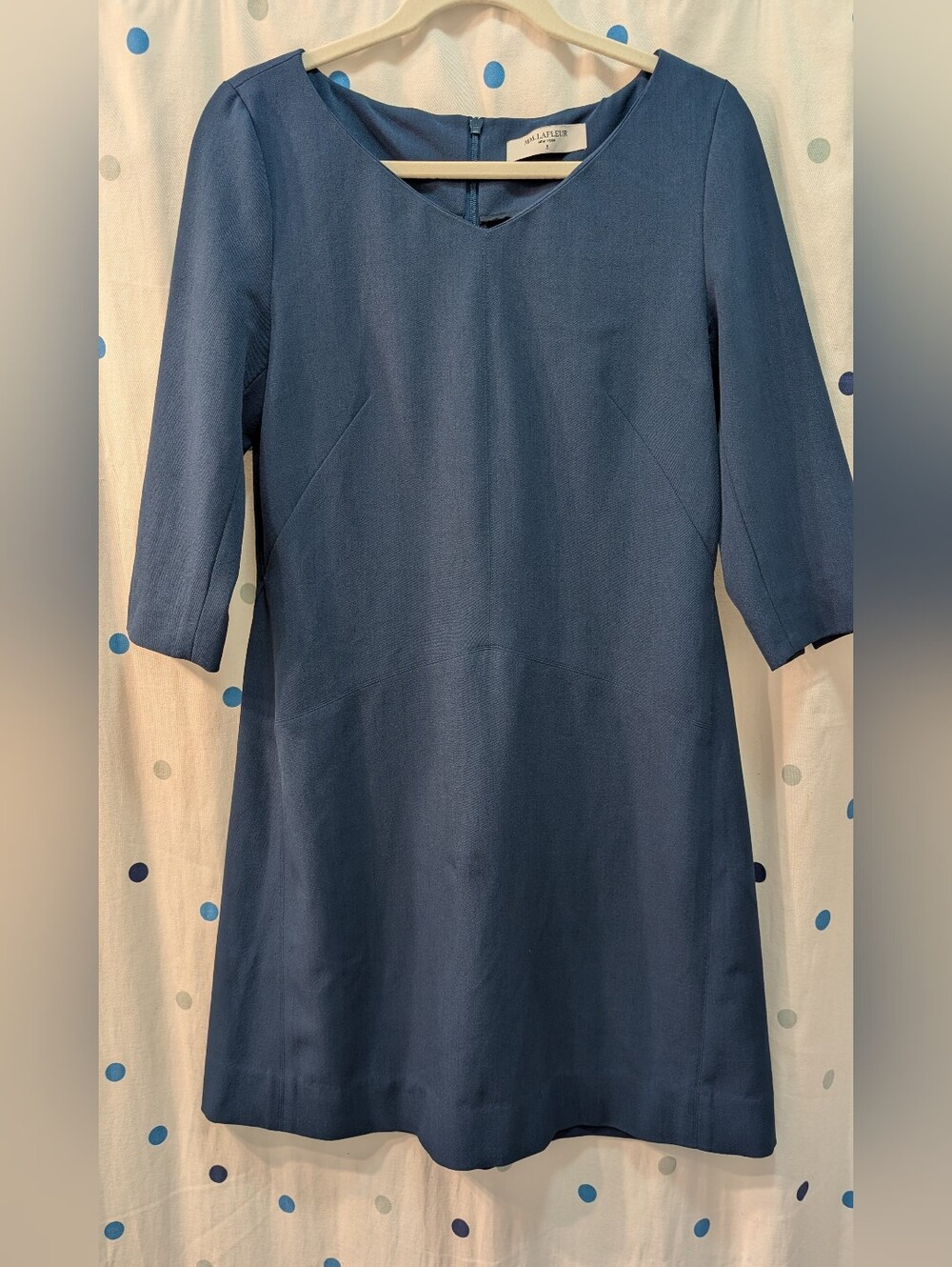 MM Lafleur Navy Shift Dress with V-Neck